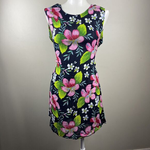 Vintage Floral Hawaiian  Boho Sleeveless Thin Semi sheer Mini Dress One Size - Picture 1 of 11